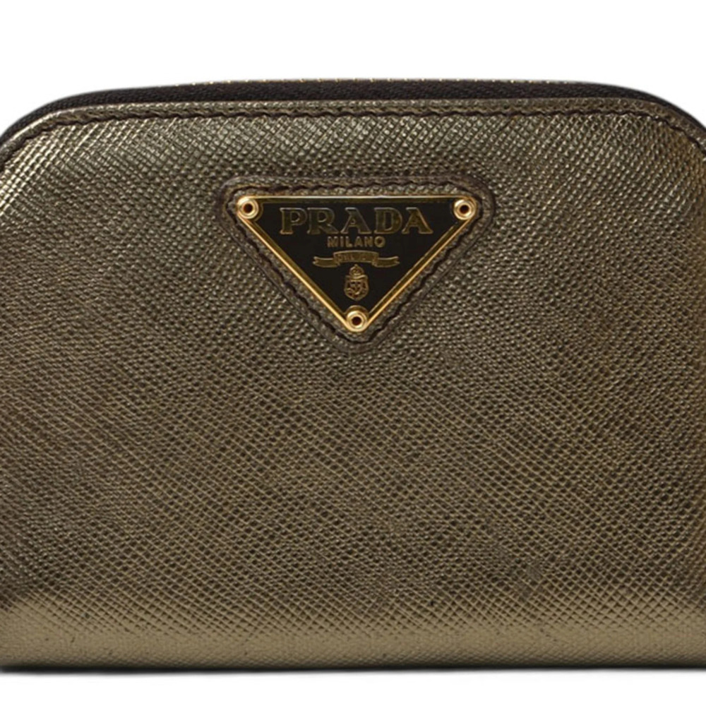 Prada coin case, purse, PRADA Saffiano embossed leather, metallic bronze, 1MM...